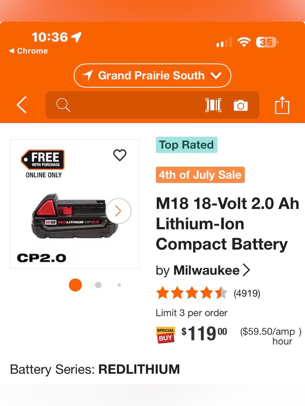 Milwaukee M18 18V 2.0Ah REDLITHIUM Battery